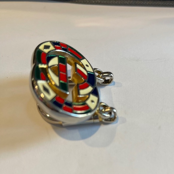 Gucci 1980's Vintage Interlocking Logo Metal Enamel Keyring - Authentic - Picture 4 of 9